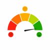 Credit score indicator isolated on white background. Vector accuracy and gauge indicator, arrow score for credit rating level illustration